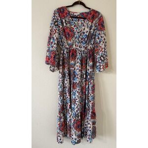 Anthropologie Boemo Womens Paisley Floral Bell Sleeve Maxi Dress Large Bohemian